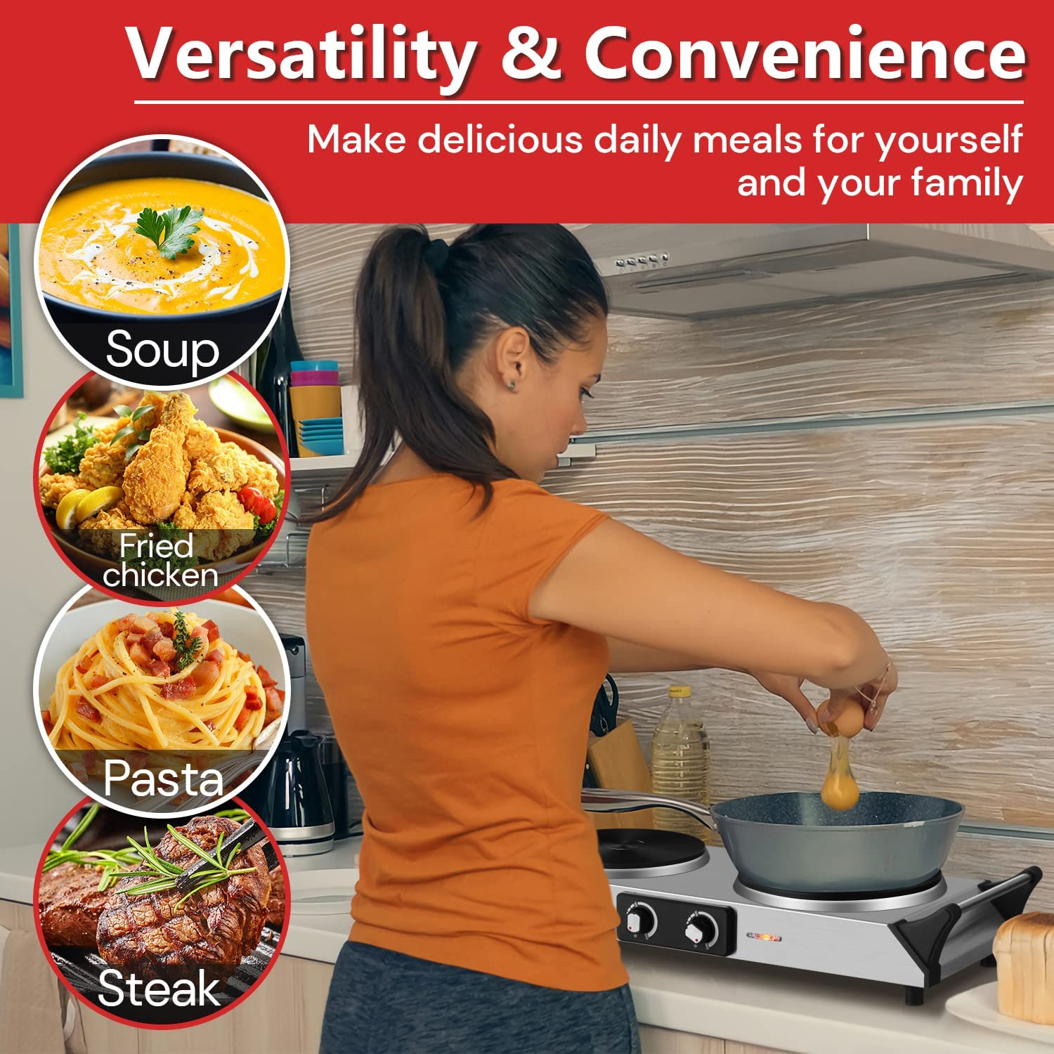 Hot Plate, Techwood 1800W Portable Electric Stove for Cooking Countertop Dual Bu - Fresh Stock Dated February 2026