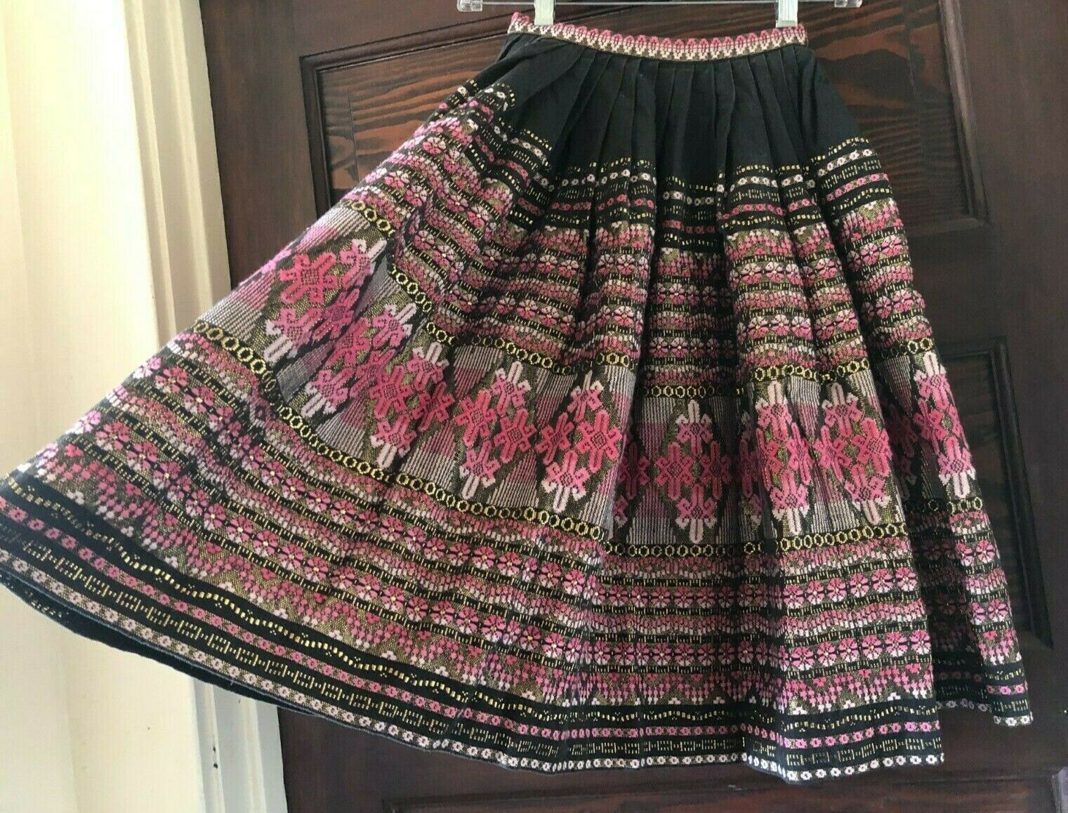 Vintage Hand Woven Mayan Modern Guatemalan Skirt Pink Black Metallic 50s 60s - Fresh Stock Dated February 2026
