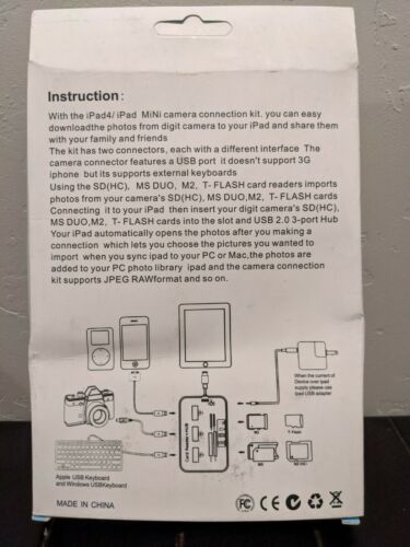 Lightning connection kit Card Reader + USB Hub Apple and Windows New PC and MAC - Fresh Stock Dated February 2026