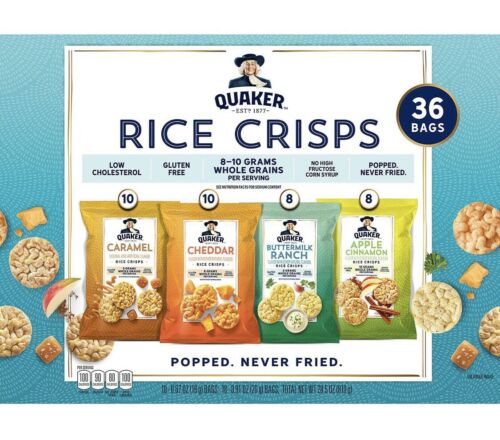 36-Quaker Rice Cakes Crisps Variety CASE 100cal Healthy Snack Gluten Free Chips - Fresh Stock Dated December 2025