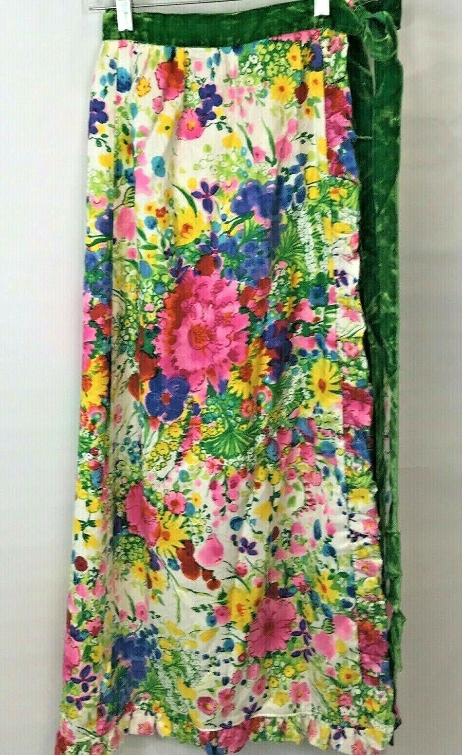 Vintage Floral Wrap Skirt Maxi Velvet Tie Belt Bright Boho Hippie Pink Green - Fresh Stock Dated February 2026