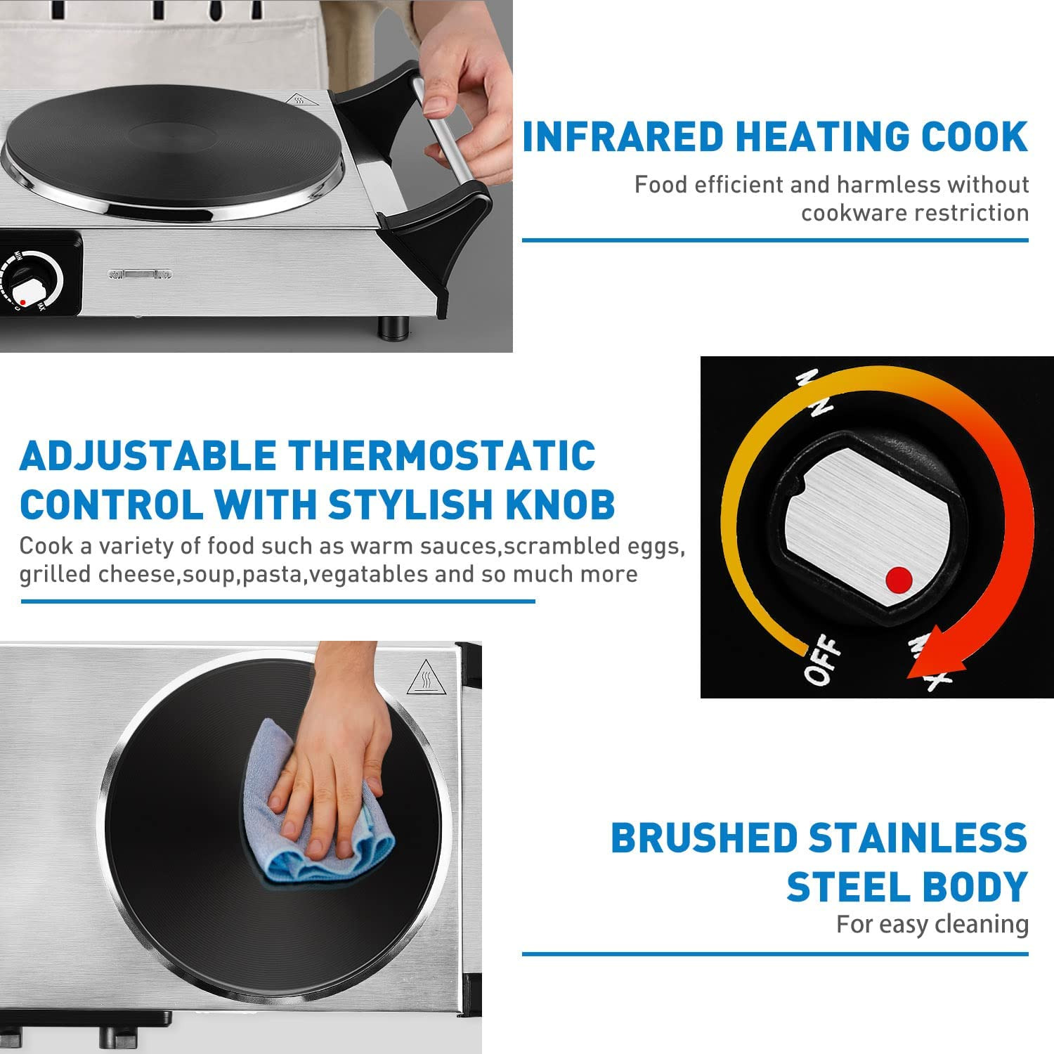 Hot Plate, Techwood 1800W Portable Electric Stove for Cooking Countertop Dual Bu - Fresh Stock Dated February 2026