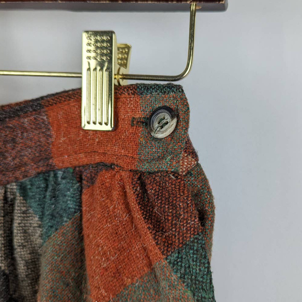 Vintage 70s SPACE LEGS Green & Orange Plaid Midi A-Line Skirt, Size 9-10 - Fresh Stock Dated March 2026