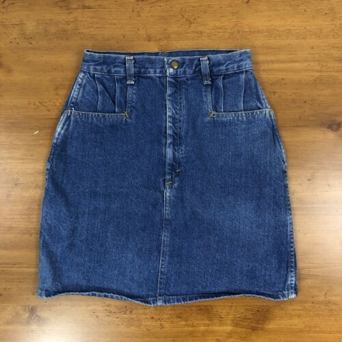 Vintage 80s 90s Denim Mini Skirt Silver Unicorn USA Made 24