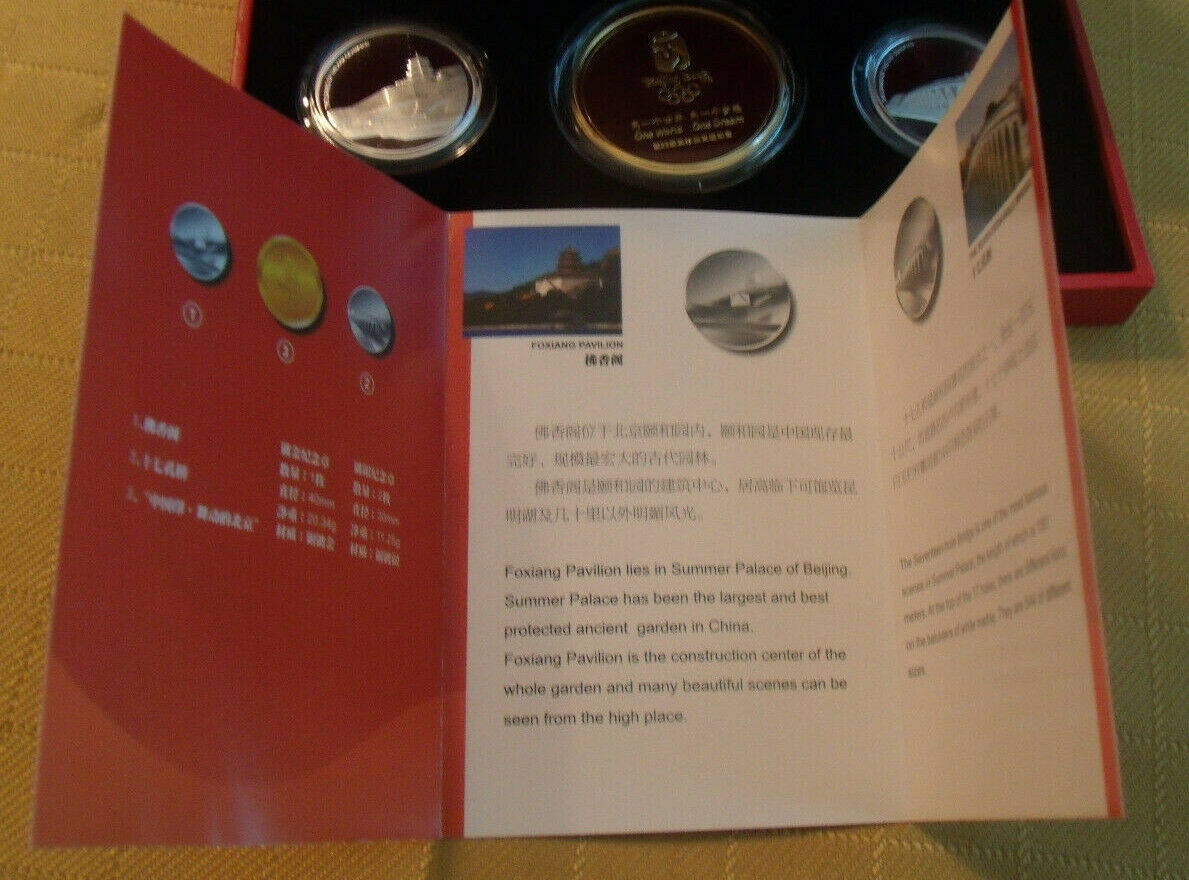 China 2008 olympic games Proof Coins Foxiang, 17 hole bridge, Dancing Beijing - Fresh Stock Dated February 2026