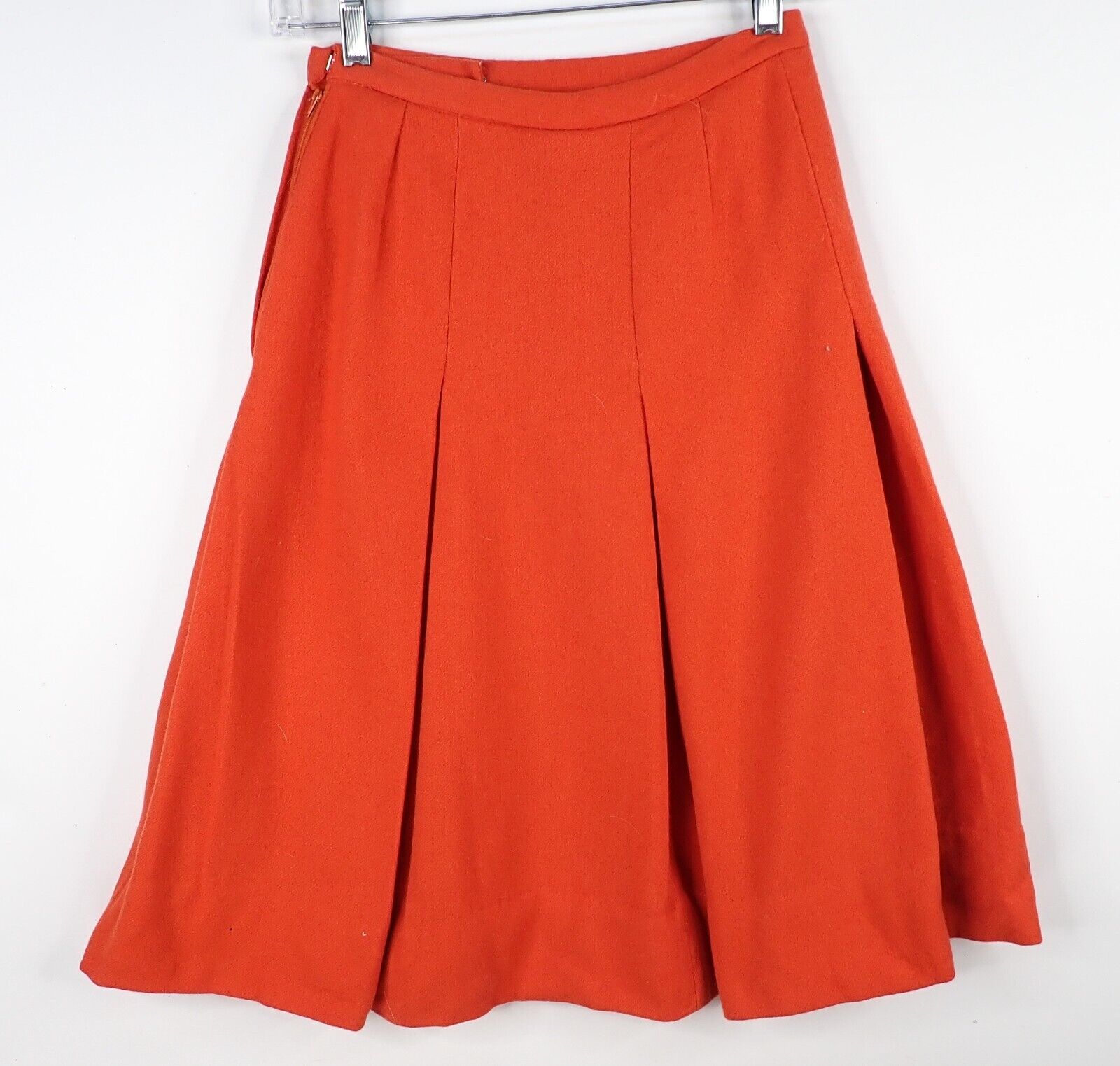 Vintage 60s Orange Wool Blend Pleated Swing Skirt 25