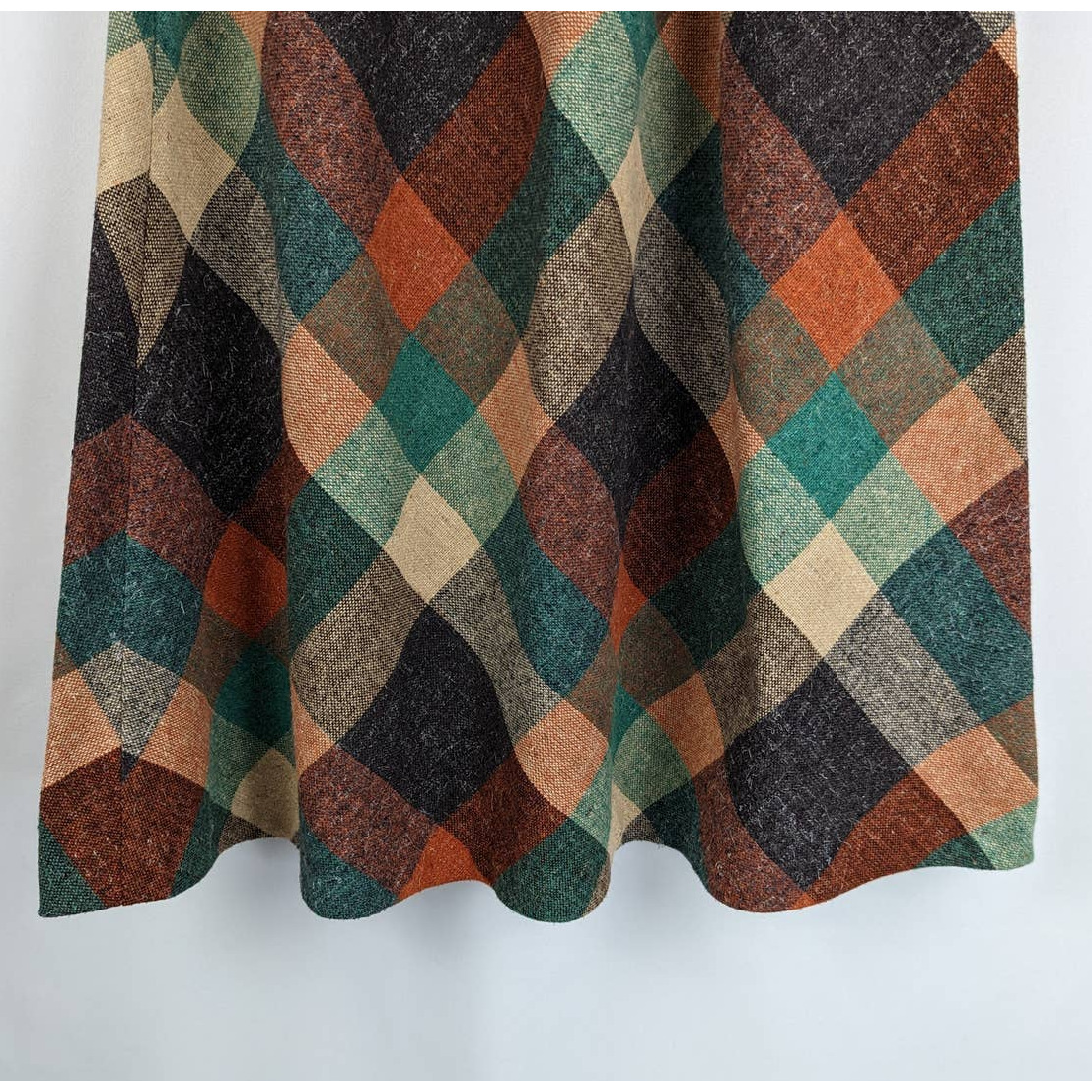 Vintage 70s SPACE LEGS Green & Orange Plaid Midi A-Line Skirt, Size 9-10 - Fresh Stock Dated March 2026