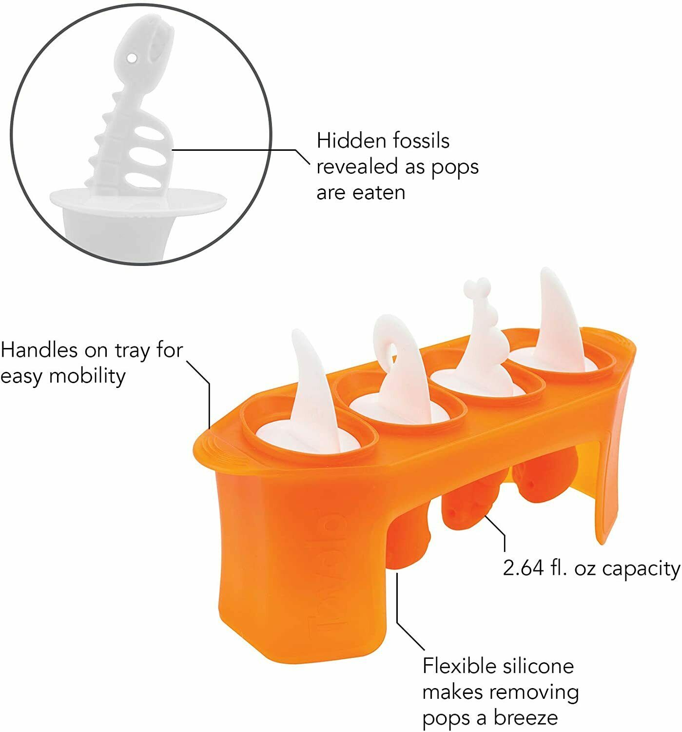 Tovolo Ice Pop Molds, Set of 4 - Dino - Fresh Stock Dated February 2026