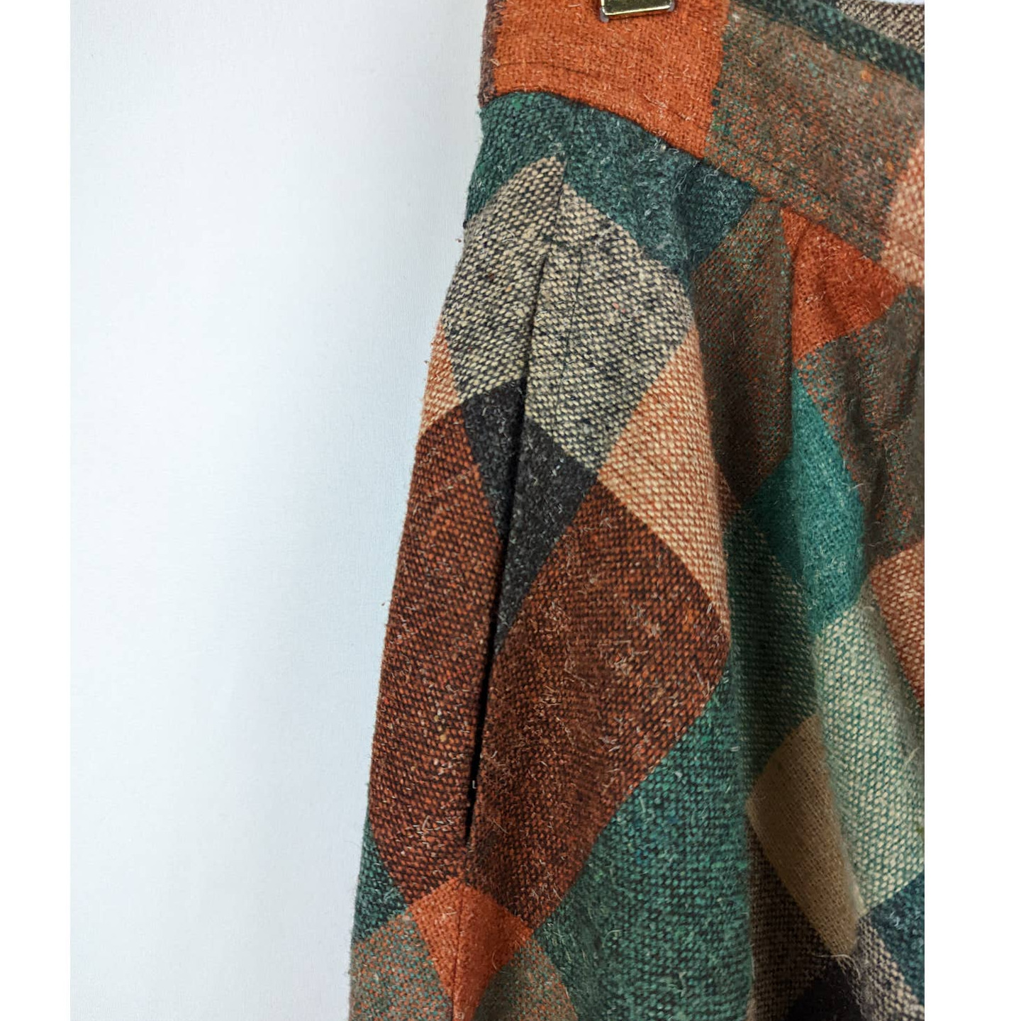 Vintage 70s SPACE LEGS Green & Orange Plaid Midi A-Line Skirt, Size 9-10 - Fresh Stock Dated March 2026