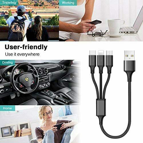 Universal 3 in 1 Multi Charging Cable, 4 FT Nylon Braided Multiple USB Cable - Fresh Stock Dated February 2026