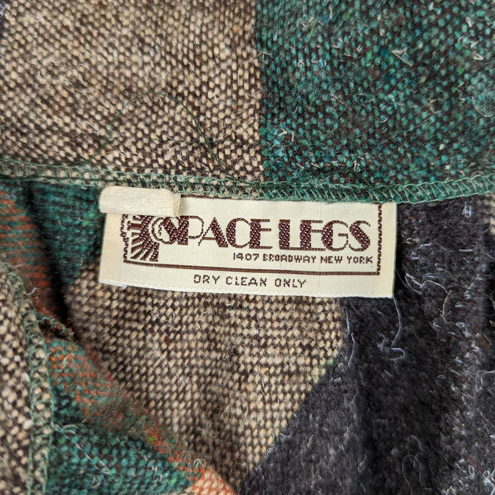 Vintage 70s SPACE LEGS Green & Orange Plaid Midi A-Line Skirt, Size 9-10 - Fresh Stock Dated March 2026