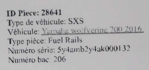 16-18 Yamaha Wolverine R-spec Yxe70 4x4 Fi Eps Fuel Gas Injector Rail - Fresh Stock Dated February 2026