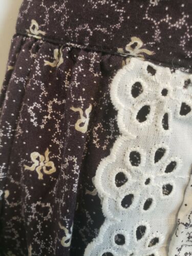 True Vintage 1970s Midi Blue Calico Eyelet Lace Ruffle Prairie Skirt Size 11/12 - Fresh Stock Dated February 2026