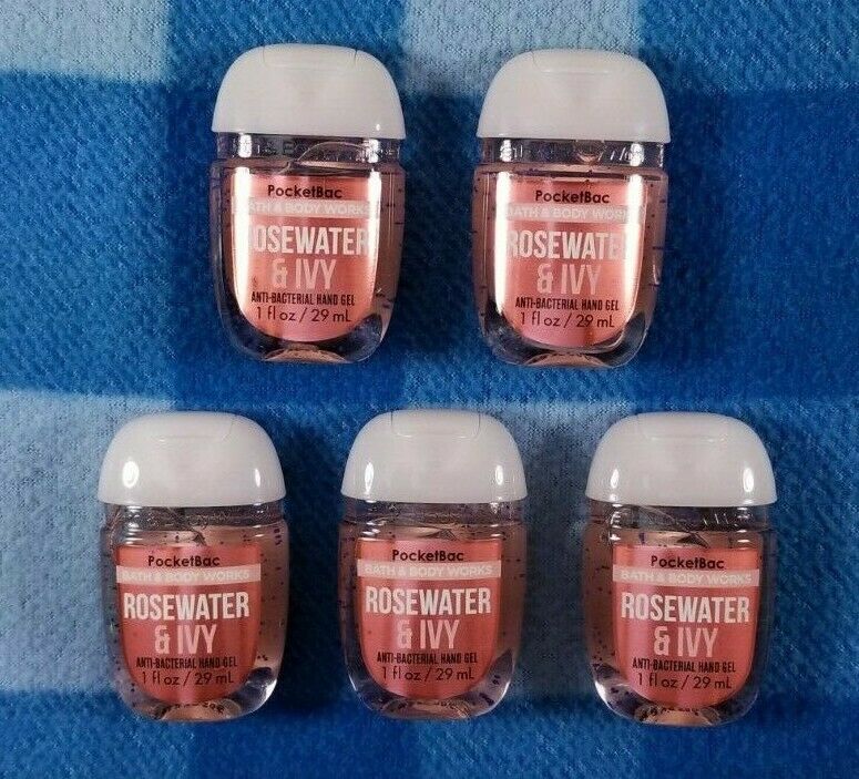 NEW Bath & Body Works ROSEWATER & IVY Anti-Bacterial Hand Gel PocketBac 5-Pack - Fresh Stock Dated February 2026