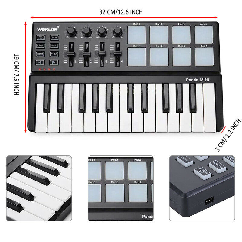 Worlde Panda mini 25-Key USB Keyboard Drum Pad MIDI  Electronic Sound Controller - Fresh Stock Dated February 2026