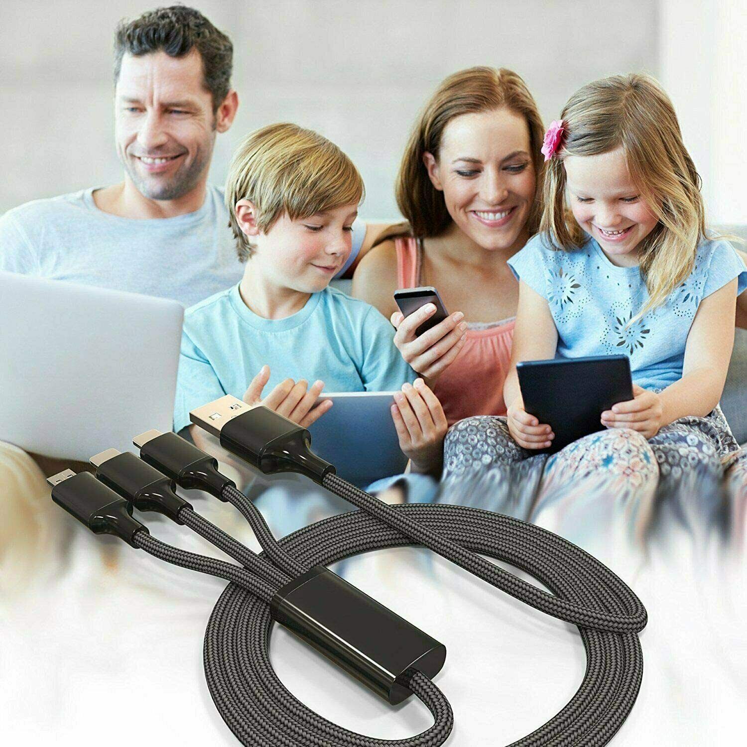 Universal 3 in 1 Multi Charging Cable, 4 FT Nylon Braided Multiple USB Cable - Fresh Stock Dated February 2026