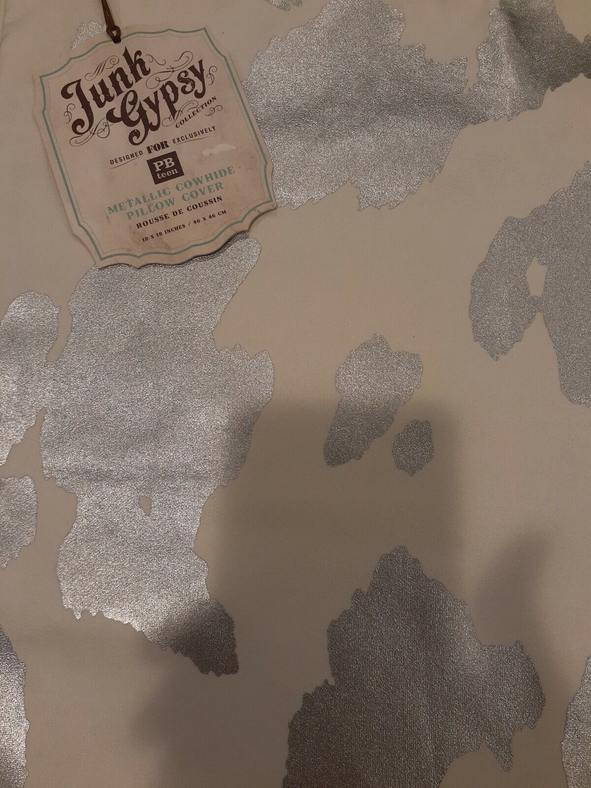NWT Pottery Barn Teen Junk Gypsy Metallic Faux Cowhide Pillow Cover - Fresh Stock Dated February 2026
