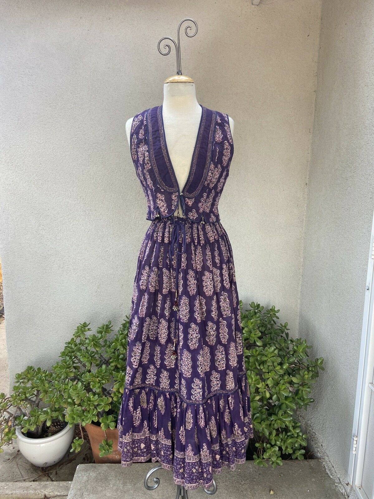 Vintage hippie Phool cotton gauze vest skirt purples XS - Fresh Stock Dated March 2026