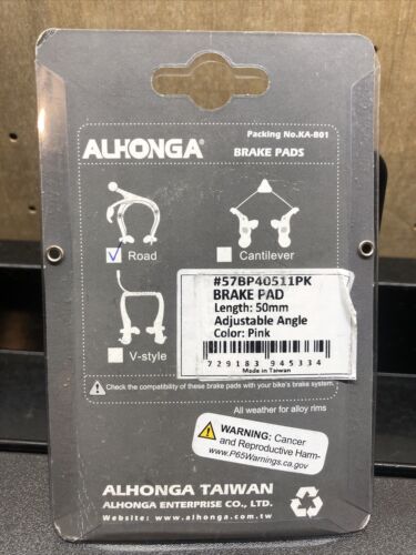 PAIR BICYCLE BIKE RAINY WEATHER PROOF BRAKE PAD SHOES 50MM NEW PINK - Fresh Stock Dated February 2026