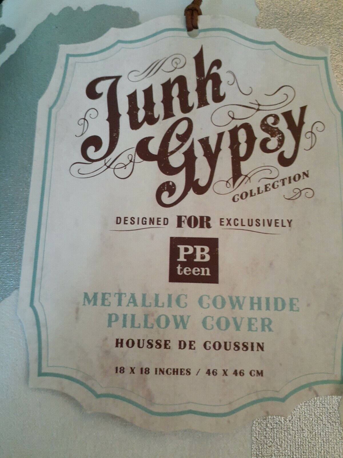 NWT Pottery Barn Teen Junk Gypsy Metallic Faux Cowhide Pillow Cover - Fresh Stock Dated February 2026