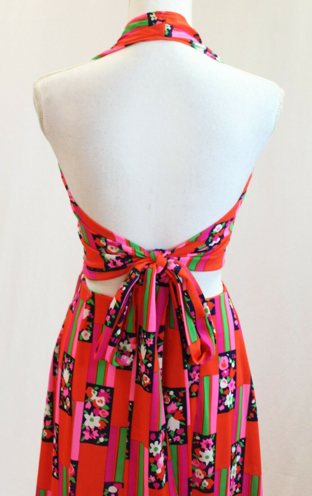 Vintage Mod Retro Psychedelic Maxi Skirt Crop Halter Top Polyester Outfit Set - Fresh Stock Dated December 2025