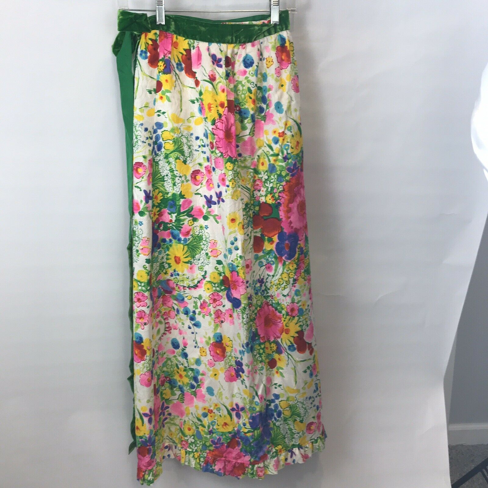 Vintage Floral Wrap Skirt Maxi Velvet Tie Belt Bright Boho Hippie Pink Green - Fresh Stock Dated February 2026