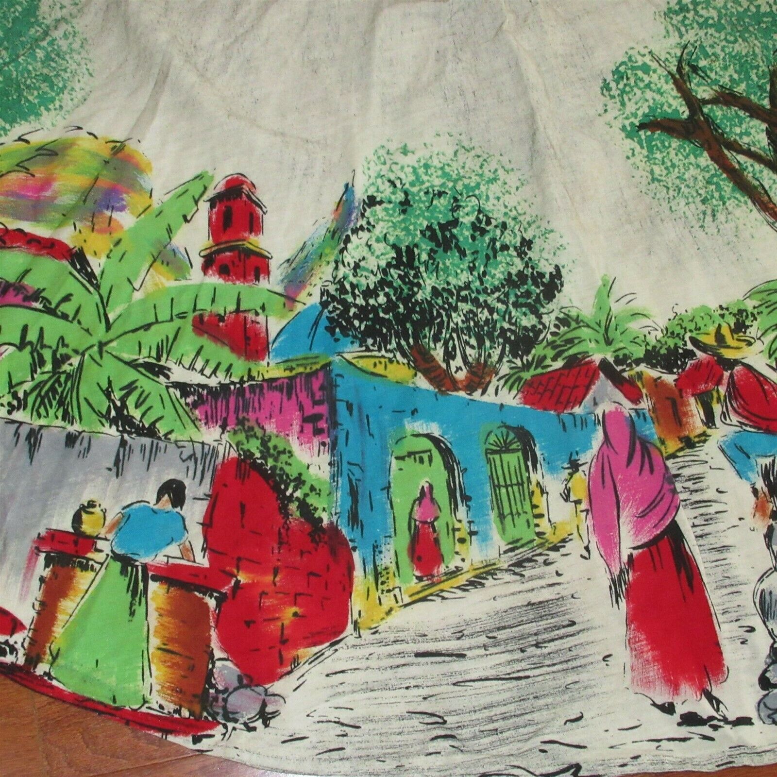 VINTAGE 50's LAVABLE TEL-ART CIRCLE WRAP SKIRT HAND PAINTED M COTTON MEXICO - Fresh Stock Dated February 2026
