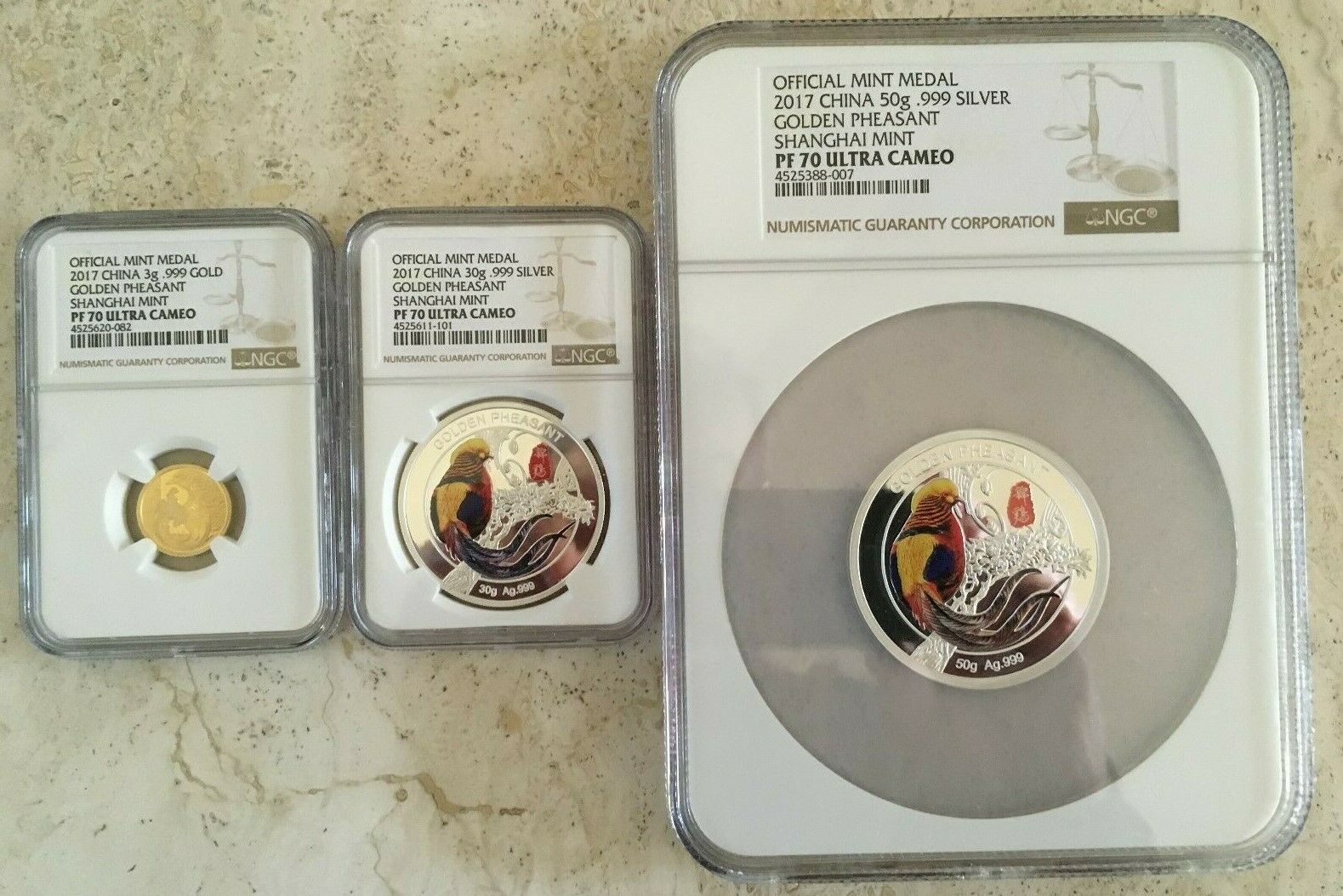 2017 CHINA  GOLDEN PHESANT 3 PC COIN SET PF70 UC - Fresh Stock Dated February 2026