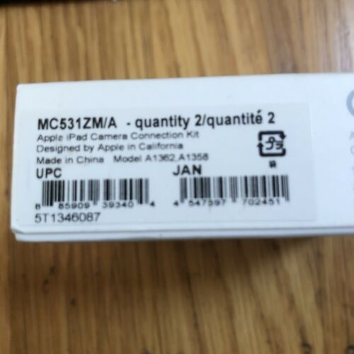 APPLE IPAD CAMERA CONNECTION KIT & CABLE MC531ZM/A Model A1362 A1358 GENUINE - Fresh Stock Dated February 2026
