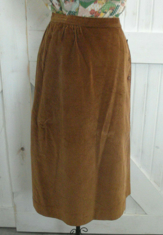 70's Vintage Knockabouts Country Sophisticates Brown Corduroy Wrap Tea Skirt S - Fresh Stock Dated February 2026
