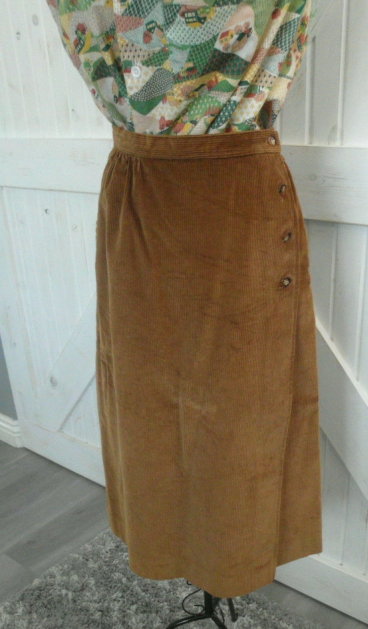 70's Vintage Knockabouts Country Sophisticates Brown Corduroy Wrap Tea Skirt S - Fresh Stock Dated February 2026
