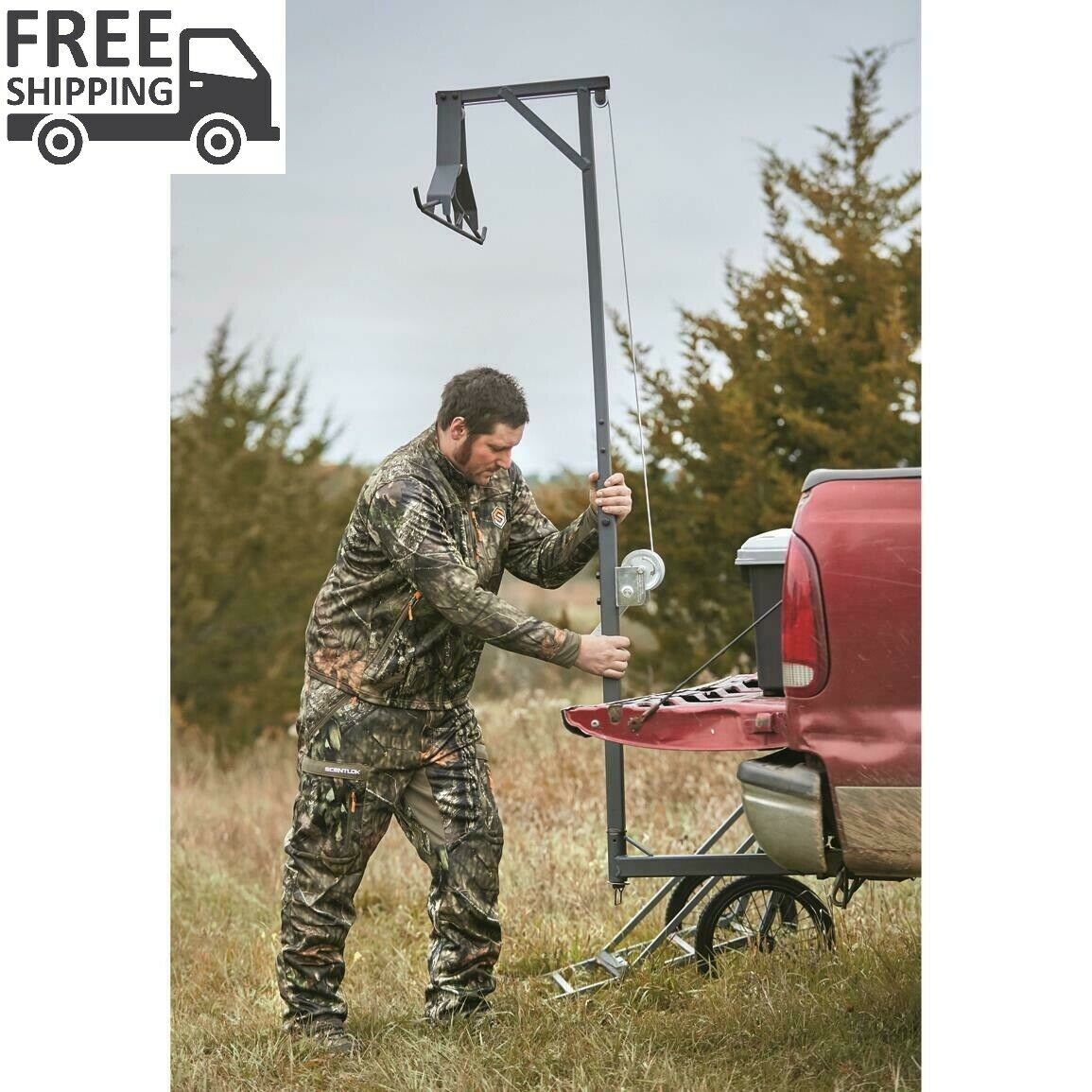 Deer Hoist and Gambrel Deluxe Swivel Hitch Lift System Steel Hunting Transport - Fresh Stock Dated February 2026