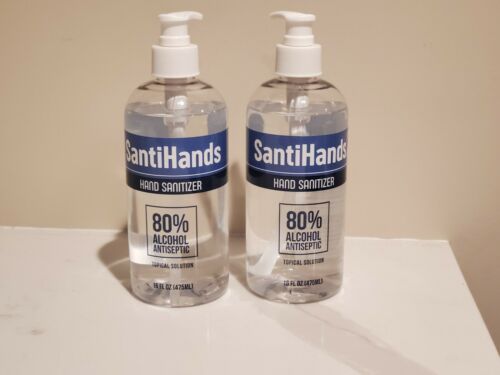 2 SantiHands Hand Sanitizer 80% Alcohol Antiseptic Topical Solution, 16 FL OZ - Fresh Stock Dated February 2026