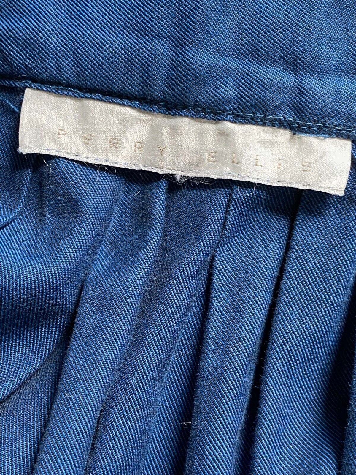 1980s Perry Ellis Midnight Blue High Waisted & Softly Pleated Cotton Skirt Sz 6 - Fresh Stock Dated December 2025