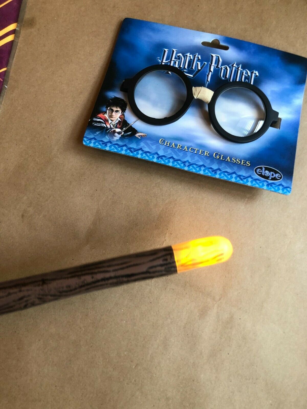 elope Harry Potter Plastic Costume Glasses Kids, Gryffindor Tie, Light Up Wand - Fresh Stock Dated February 2026