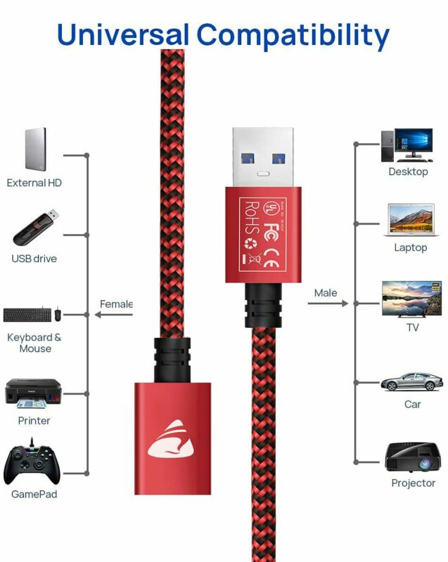 USB 3.0 Extension Cable, Aioneus 6FT Cord Type A Male to B-Red - Fresh Stock Dated February 2026