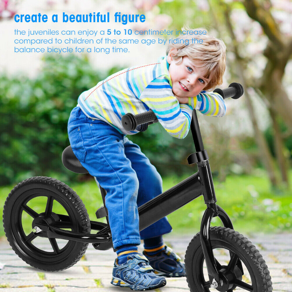 12inch Wheel Carbon Steel Kids Balance Bicycle Children No-Pedal New Bike Black - Fresh Stock Dated February 2026