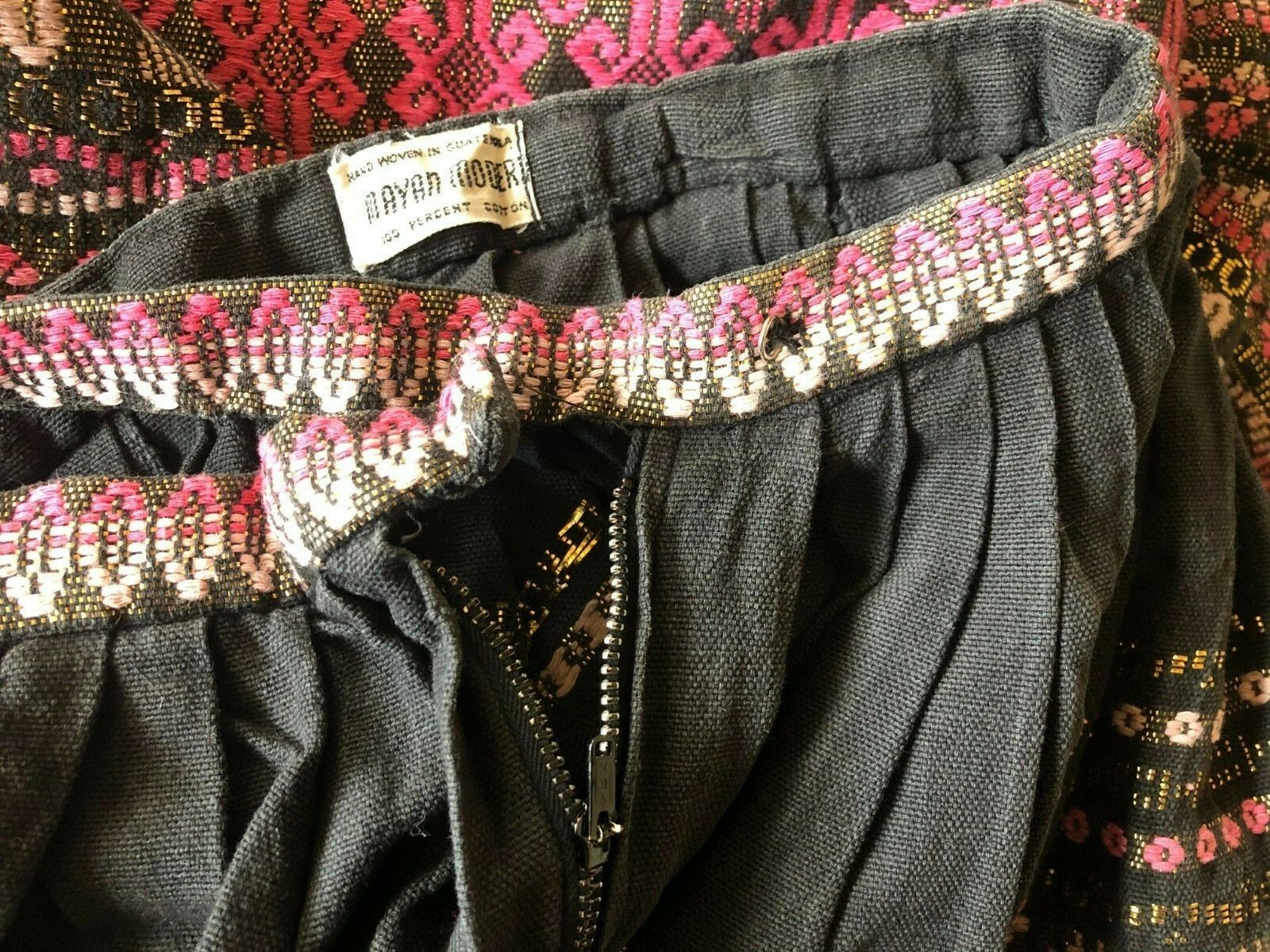 Vintage Hand Woven Mayan Modern Guatemalan Skirt Pink Black Metallic 50s 60s - Fresh Stock Dated February 2026