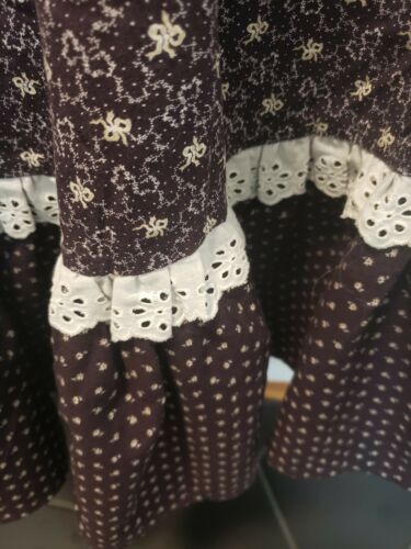 True Vintage 1970s Midi Blue Calico Eyelet Lace Ruffle Prairie Skirt Size 11/12 - Fresh Stock Dated February 2026