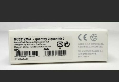 APPLE iPad Camera Connection Kit MC531ZM/A, Model A1362 A1358 - Fresh Stock Dated February 2026