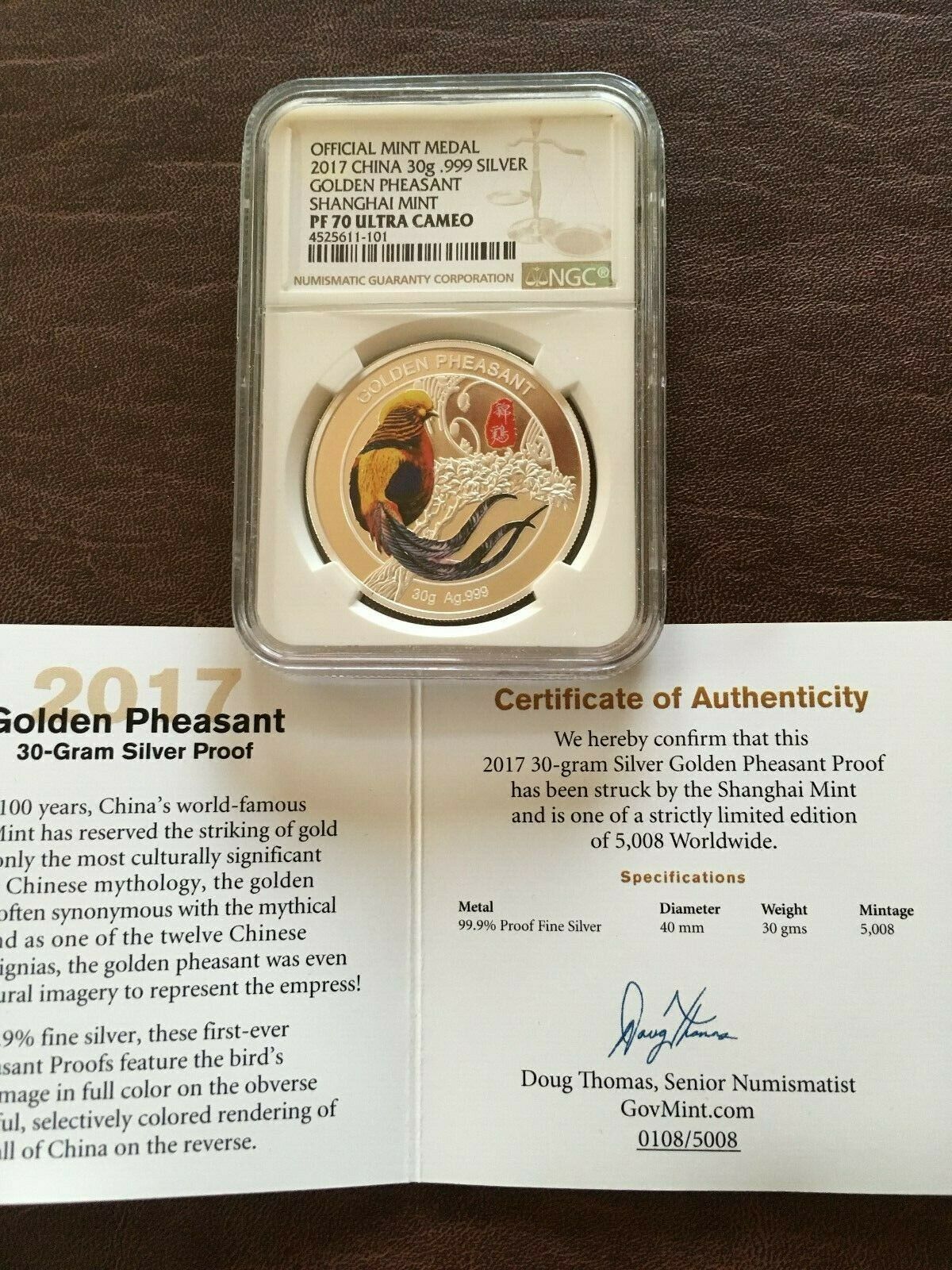 2017 CHINA  GOLDEN PHESANT 3 PC COIN SET PF70 UC - Fresh Stock Dated February 2026