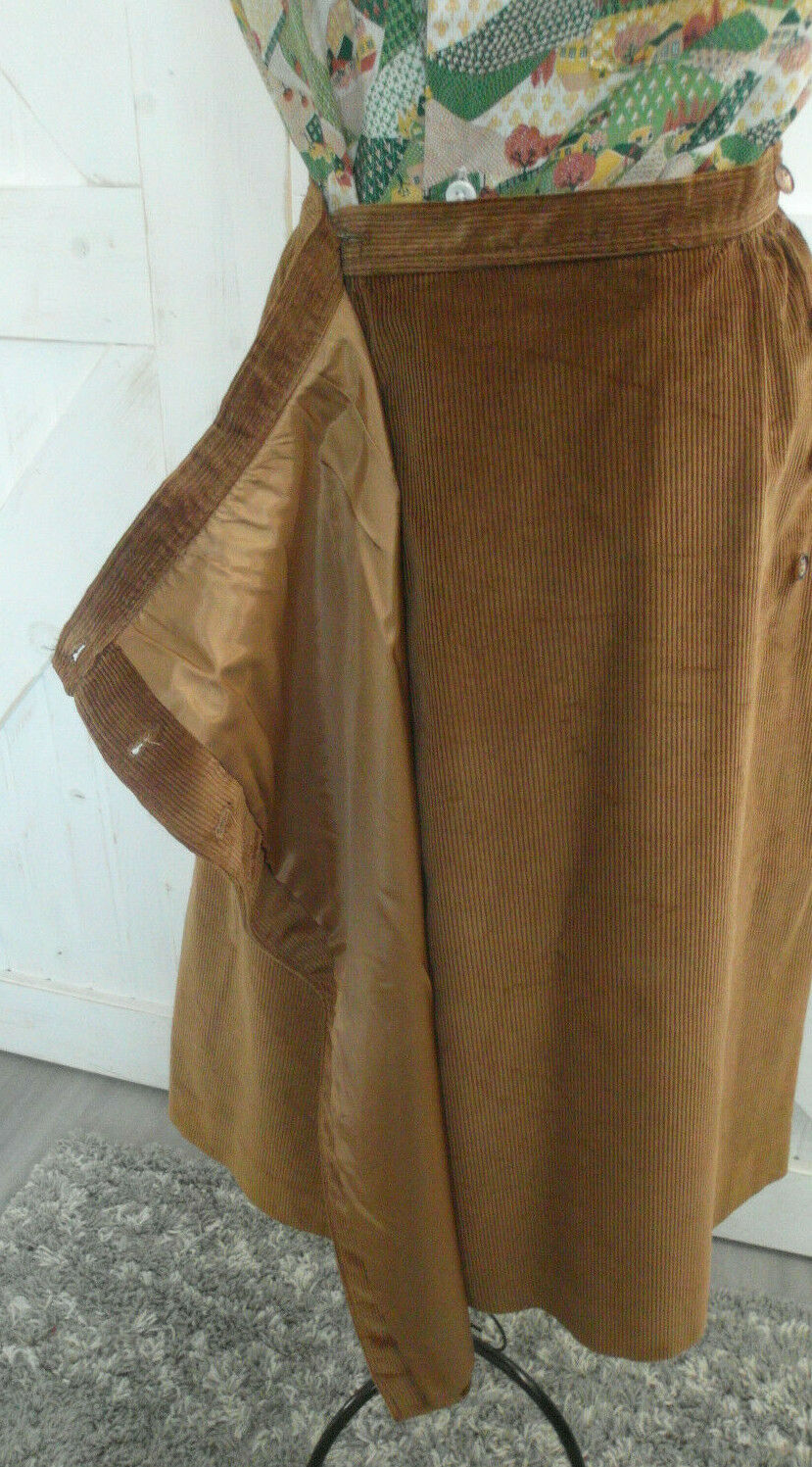 70's Vintage Knockabouts Country Sophisticates Brown Corduroy Wrap Tea Skirt S - Fresh Stock Dated February 2026