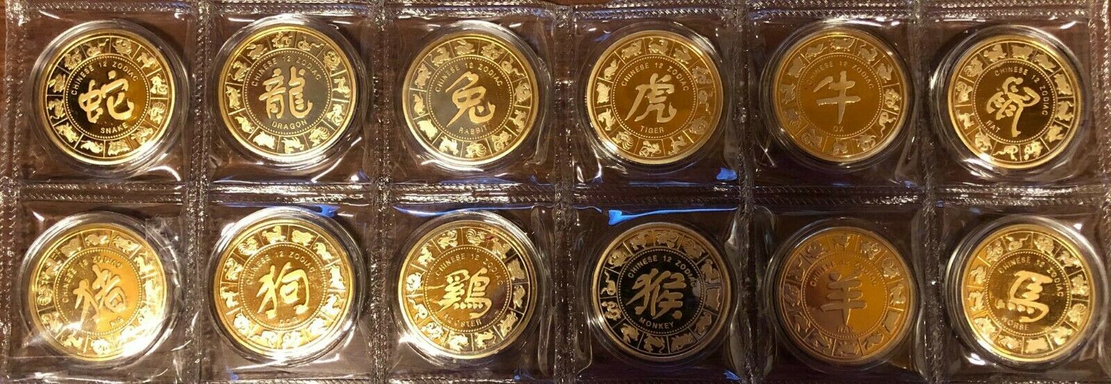 china cina Zodiaco CINESE 12 MEDAGLIE COLORATE Placcate 40mm 26.5g - Fresh Stock Dated February 2026