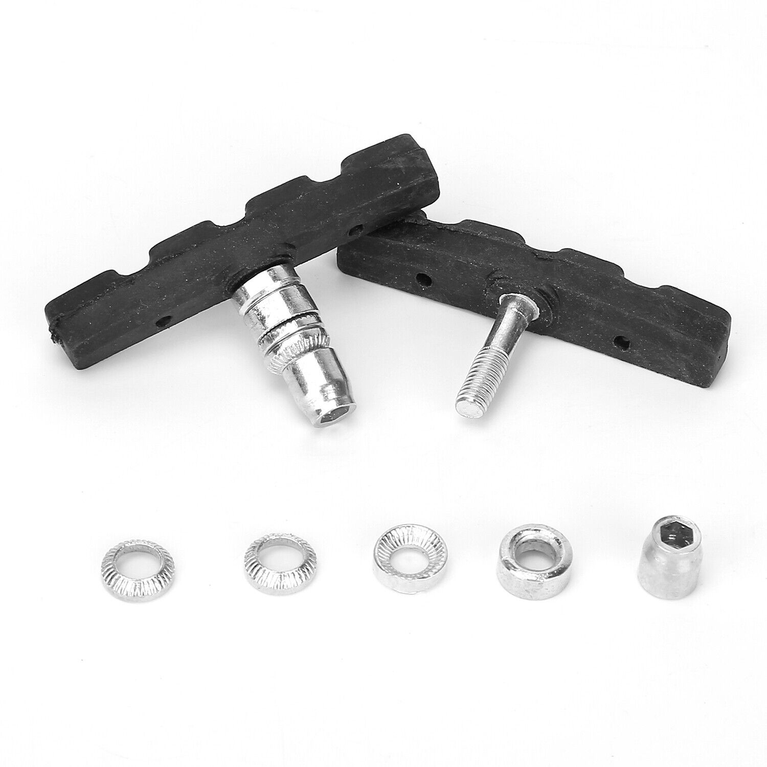 5 Pairs Cycling Bicycle Bike V Brake Pads 70mm Shoes Black W/ Hex Nuts & Spacers - Fresh Stock Dated February 2026