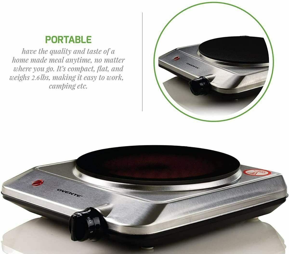 Ovente Electric Glass Infrared Countertop Single Cooking Burner 7.5 Inch BGI201S - Fresh Stock Dated December 2025