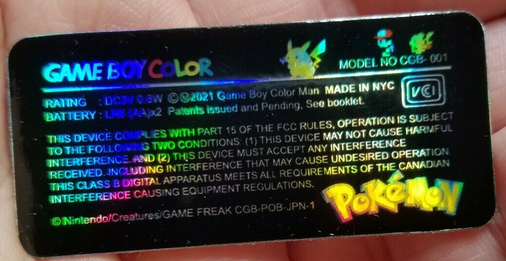 1 Game Boy Color **CGB-001** HOLO Special Pikachu Edition POKEMON *LABEL ONLY* - Fresh Stock Dated December 2025