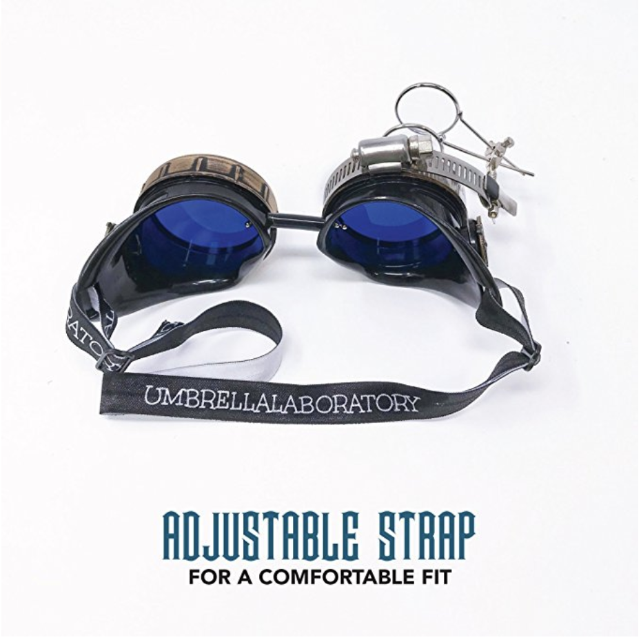 Steampunk Victorian Style Costume Goggles w/ Compass Design, Azure Blue Lenses - Fresh Stock Dated February 2026