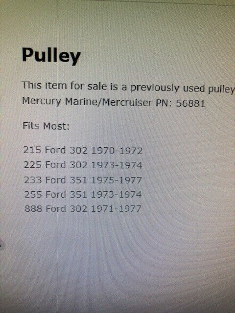 Mercruiser Marine 888 Ford 302 351 Engine Water Pump Pulley 56881 Item 3403 - Fresh Stock Dated February 2026