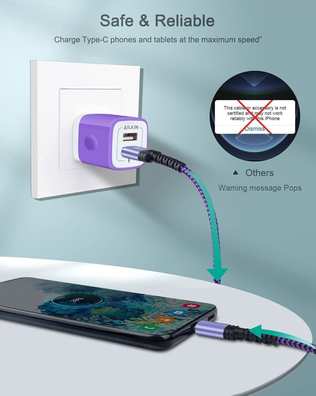 USB Type C Cable, AILKIN 4Pack 6ft Fast Charging Braided Multi-colored-1 - Fresh Stock Dated February 2026