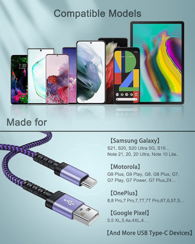 USB Type C Cable, AILKIN 4Pack 6ft Fast Charging Braided Multi-colored-1 - Fresh Stock Dated February 2026